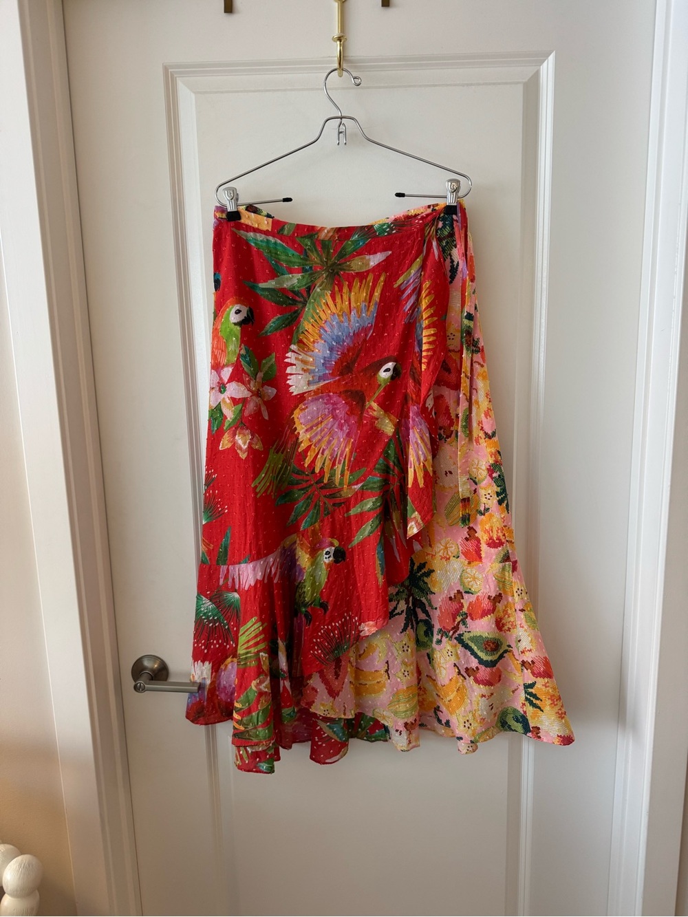 Farm Rio Nadya Wrap Midi Skirt Red Macaw Size Large - Picture 3 of 11